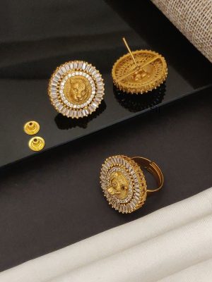 Antique White Stone Earrings With Finger Ring ABDIE02248