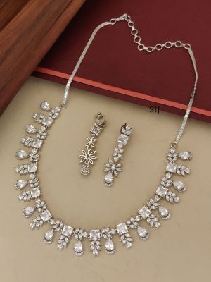 Silver Plated White Stone Necklace ABDIN02254
