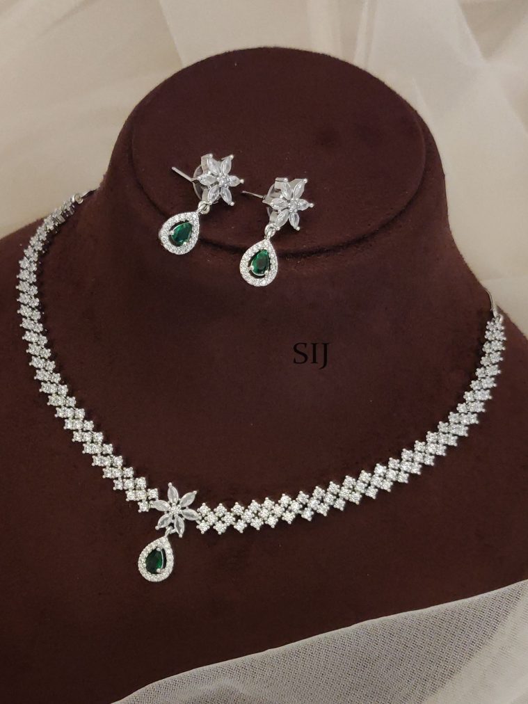 Silver Finish White Stone Necklace ABDIN02273