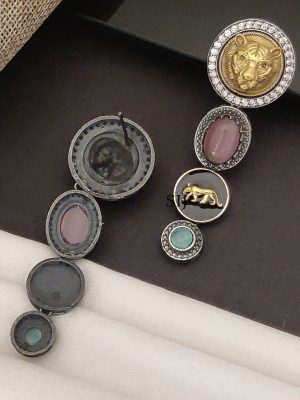 German Silver Lion Face Long Earrings ABDIE02289