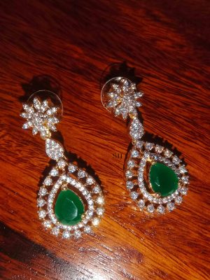 AD and Emerald Stone Earrings SPAIE02511