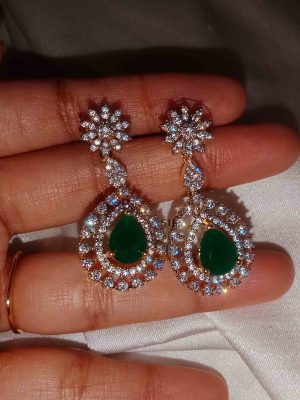 AD and Emerald Stone Earrings SPAIE02511
