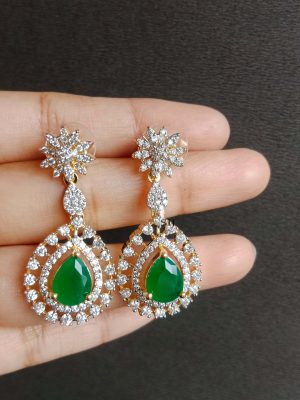 AD and Emerald Stone Earrings SPAIE02511