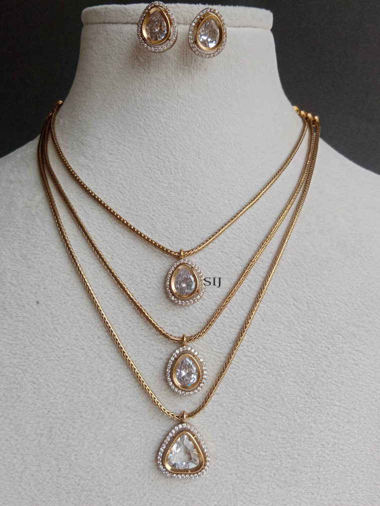 Layered Chain AD Stone Necklace SPAIN02516