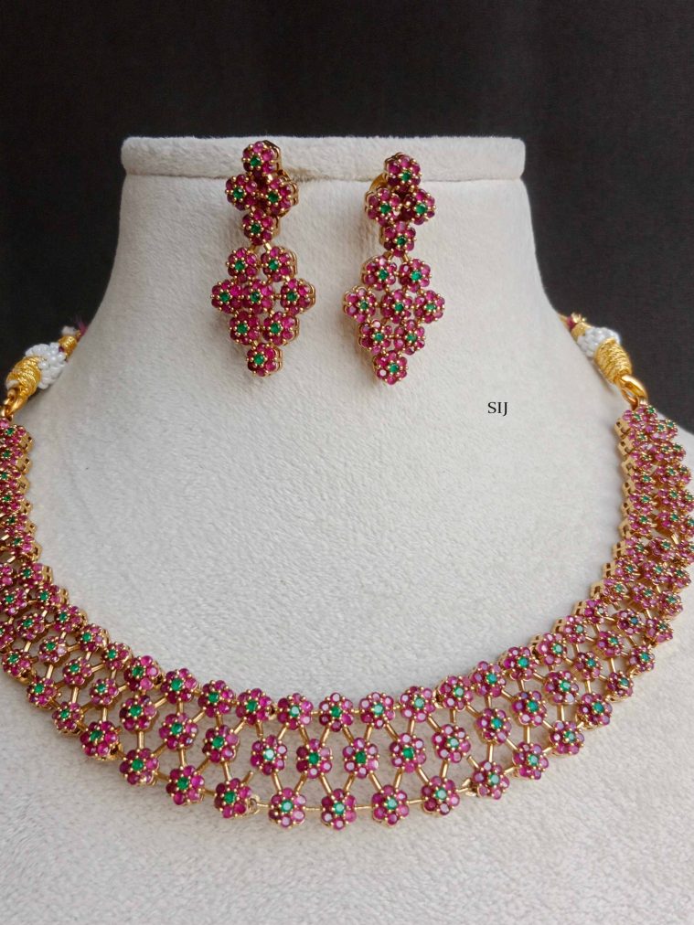 Three Layers Ruby Emerald Necklace SPAIN02525
