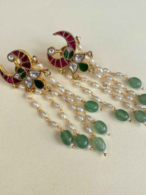 Peacock Jadau Pearl Hanging Earrings SPAIE02528