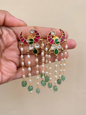Peacock Jadau Pearl Hanging Earrings SPAIE02528