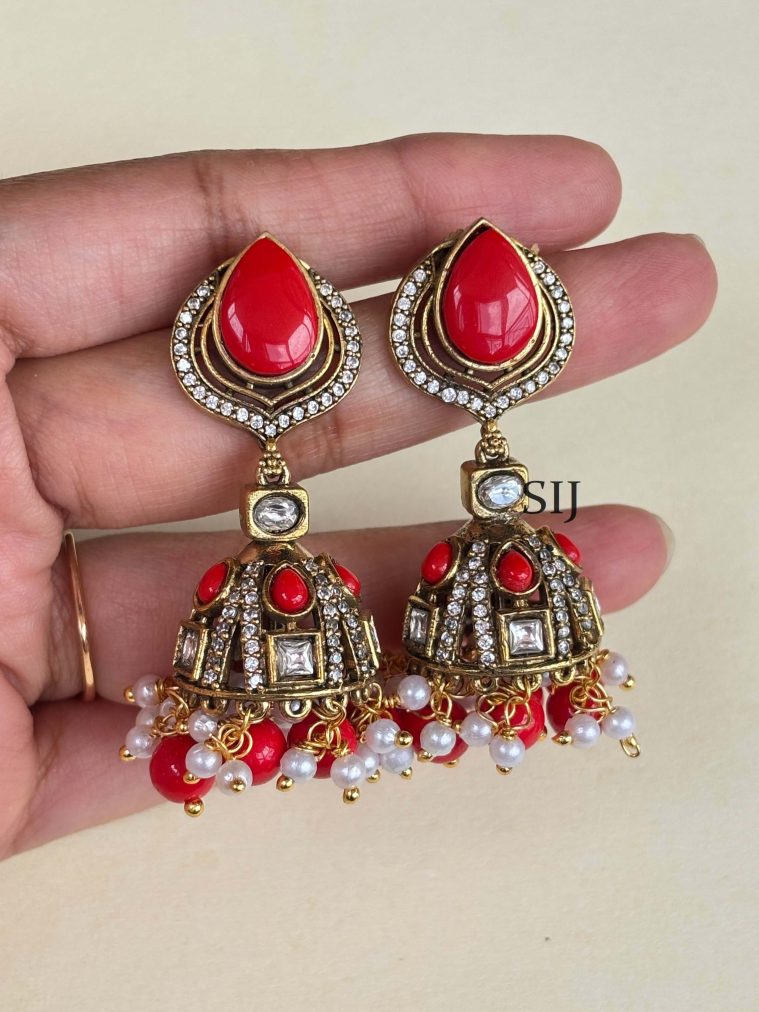 Victorian Coral Jhumkas SPAIE02529