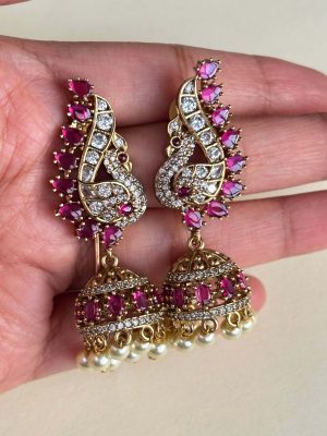 Stone Peacock Jhumkas SPAIE02544