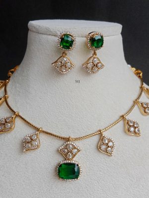 Green AD Stone Chain Necklace SPAIN02546