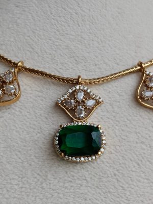 Green AD Stone Chain Necklace SPAIN02546