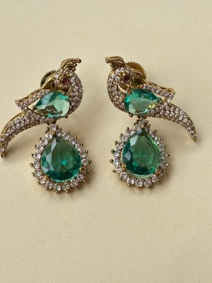 Victorian Green Peacock Earrings SPAIE02574