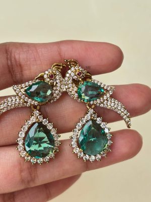 Victorian Green Peacock Earrings SPAIE02574