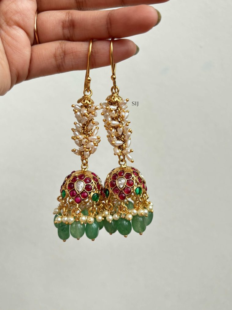 Rice Pearl Kemp Hook Jhumkas SPAIE02581