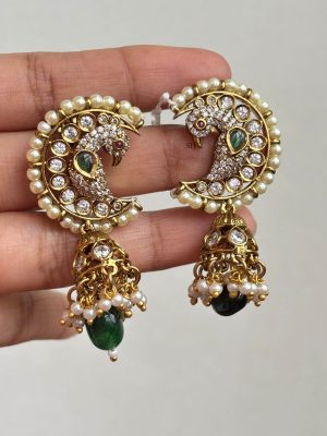 Peacock Half Moon Pearl Jhumkas SPAIE02584