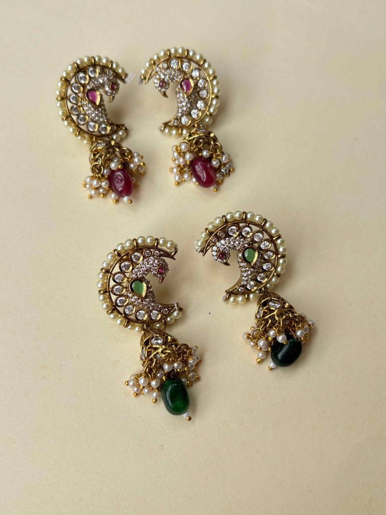 Peacock Half Moon Pearl Jhumkas SPAIE02584