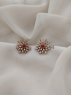 Ruby And White Stone Ear Studs ARJIE02653