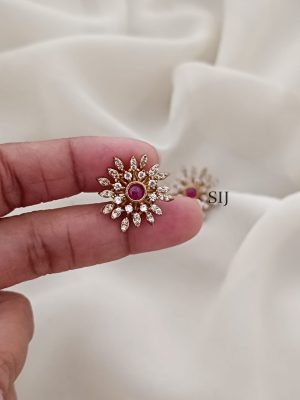 Ruby And White Stone Ear Studs ARJIE02653