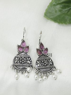 Oxidised Stone Hook Earrings KYRIE00497