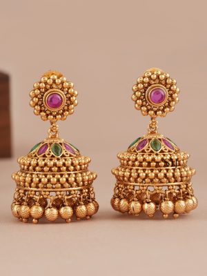 Antique Stone Jhumkas SMAIE00651
