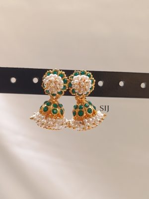 Pearl Green Stone Jhumkas DIVIE00788