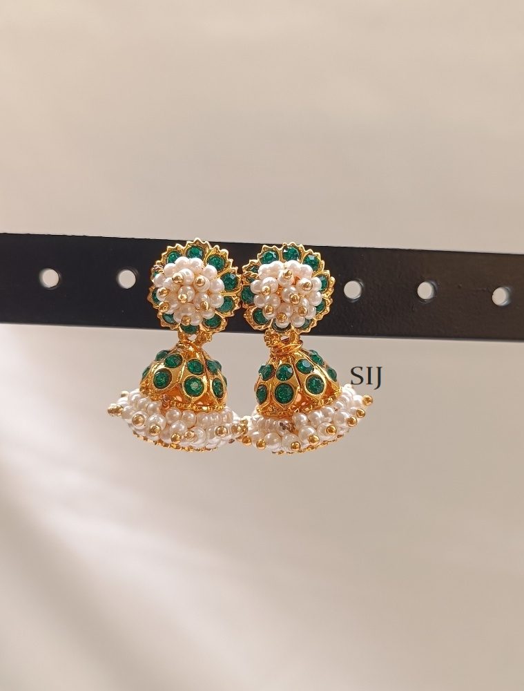Pearl Green Stone Jhumkas DIVIE00788