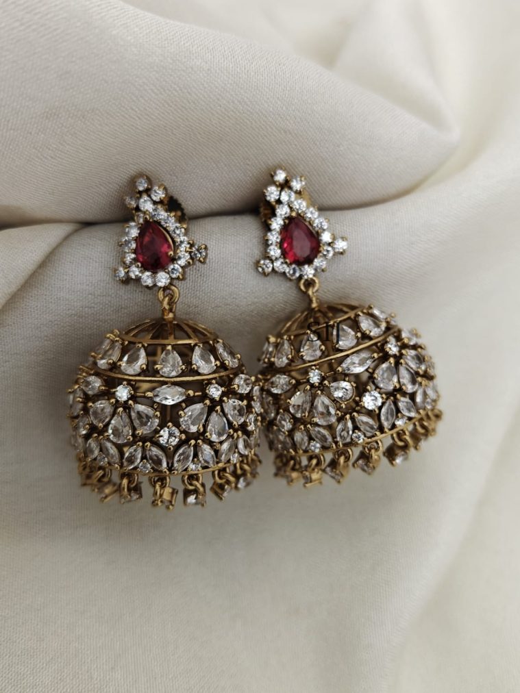 White Stone Jhumkas LADIE00926