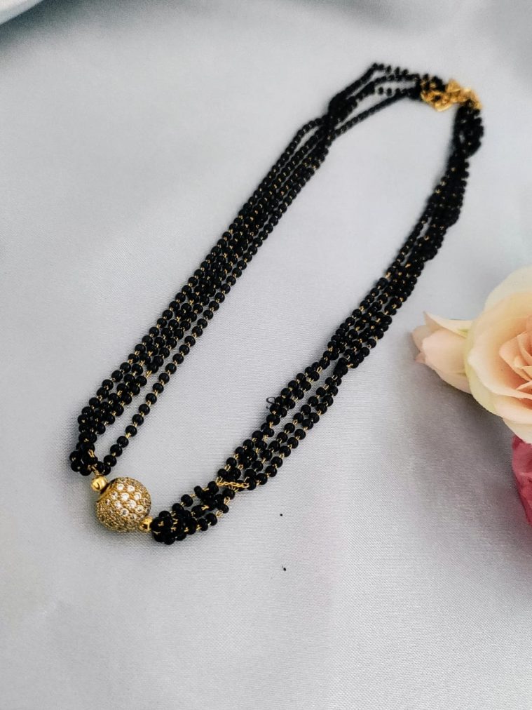 AD Ball Pendant Black Bead Mangalsutra