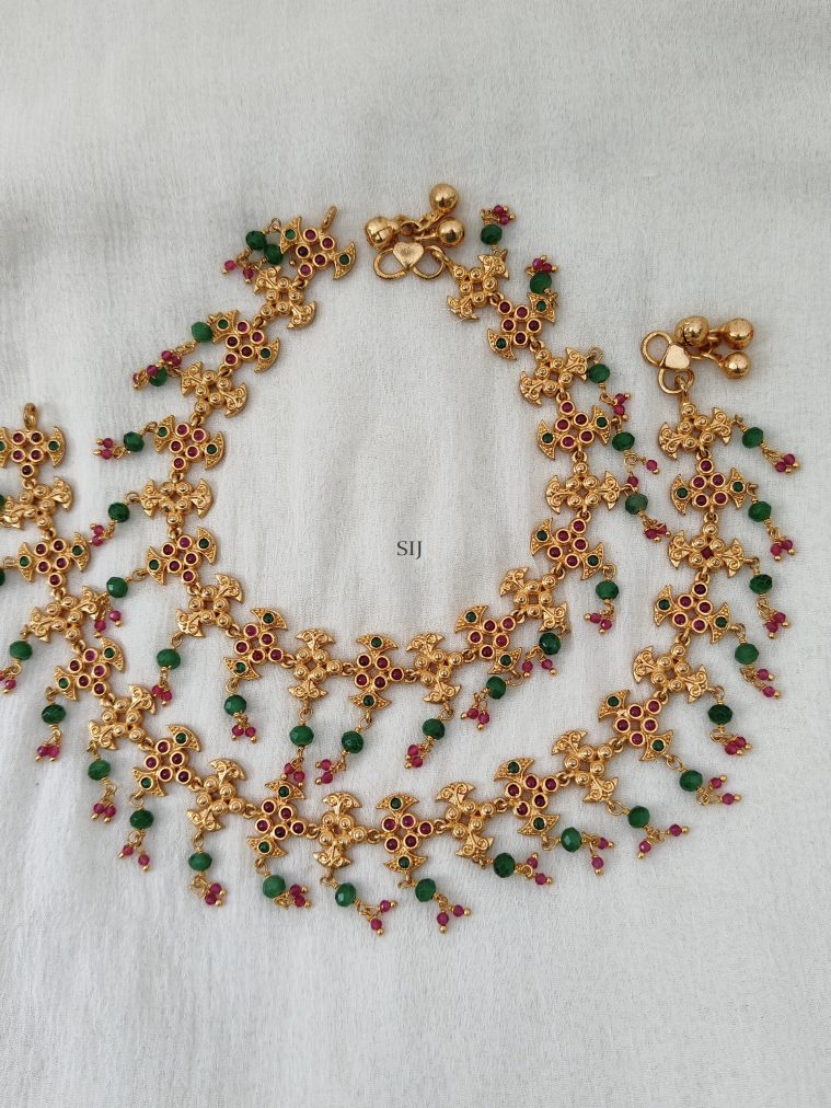 Antique Green Red Beads Anklets DHEIAN02600