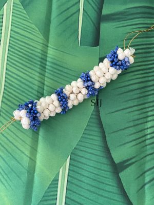 Artificial Jasmine And Navy Blue Veni For Hair DIVIHA00826