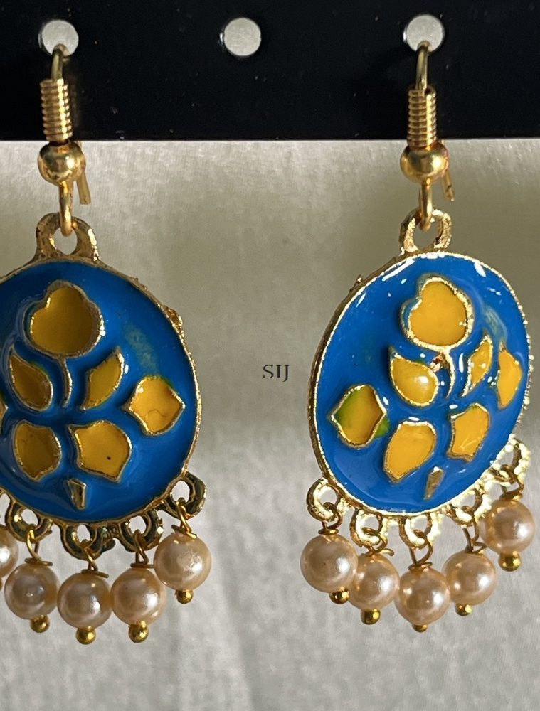 Blue Enamel Hook Earrings