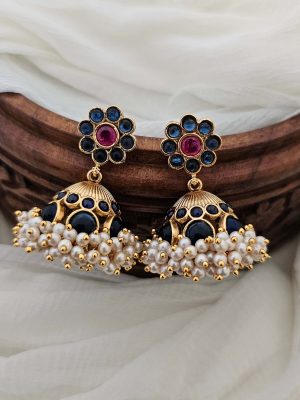 Blue Stone with Pearl Jhumka CHEIE03129