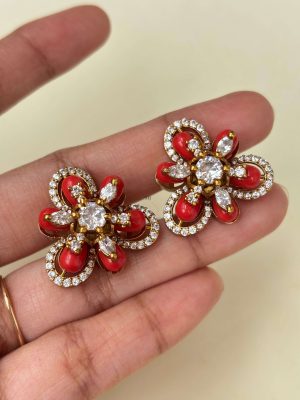 Coral White Stone Stud Earrings SPAIE02627