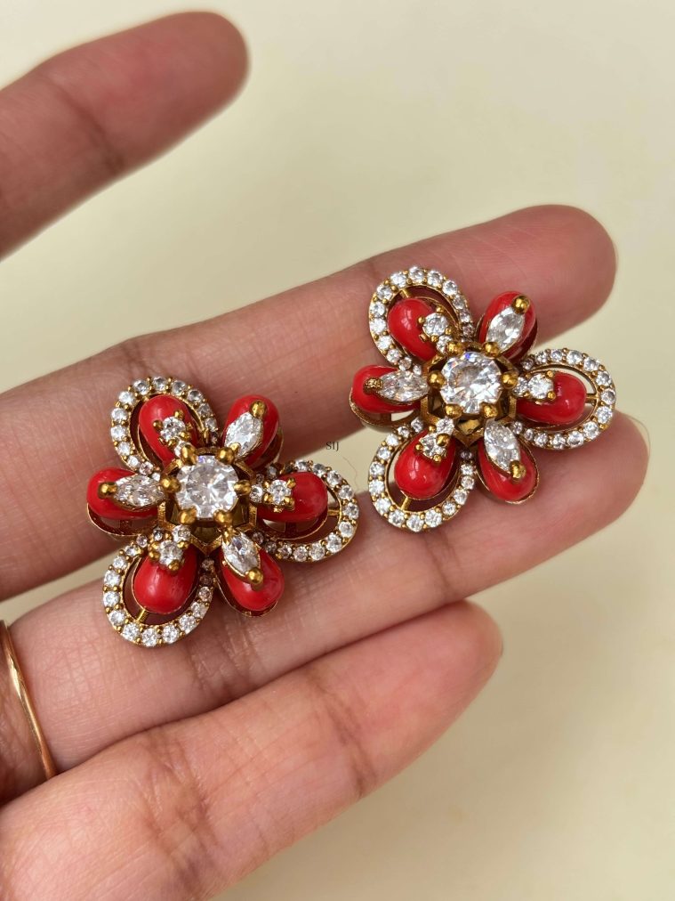Coral White Stone Stud Earrings SPAIE02627