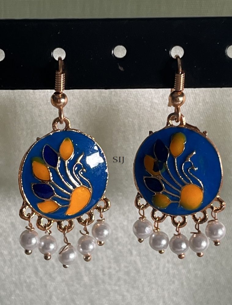 Dark Blue Enamel Hook Earrings