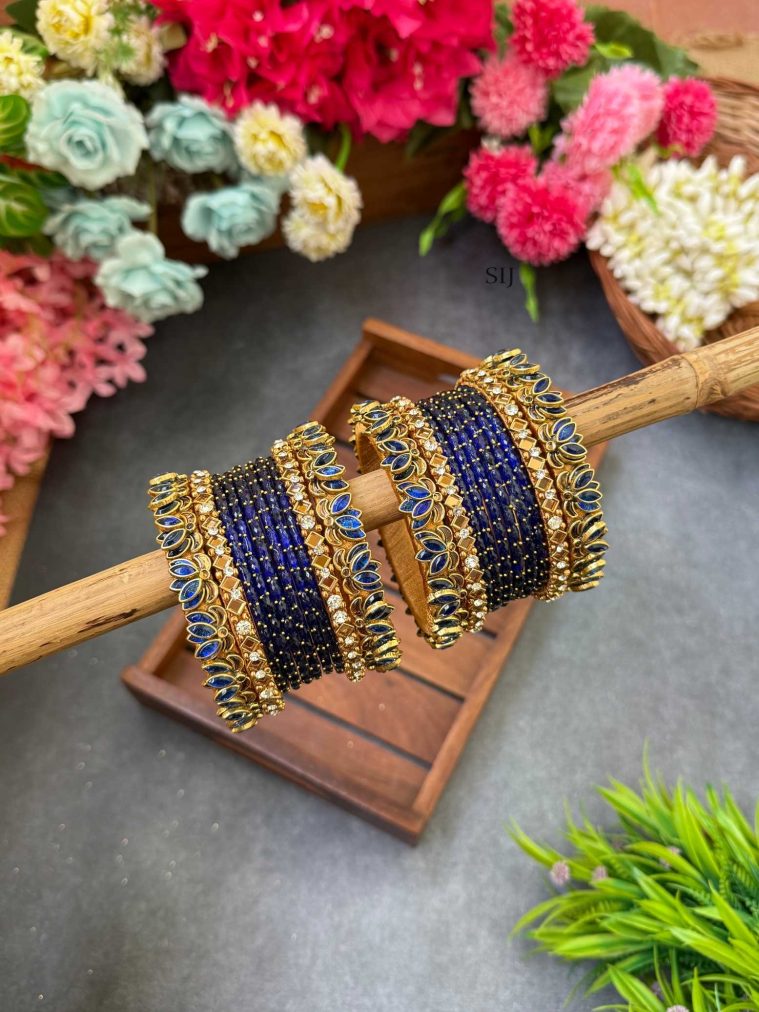 Dark Blue Silk Thread Glass Bangles MAAIB0000065