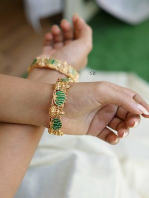 Emerald Enamel Lotus Bangles VARIB01167