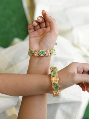 Emerald Enamel Lotus Bangles VARIB01167