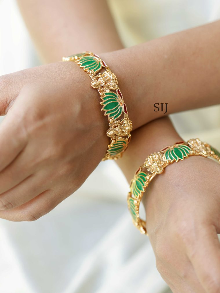 Emerald Enamel Lotus Bangles VARIB01167