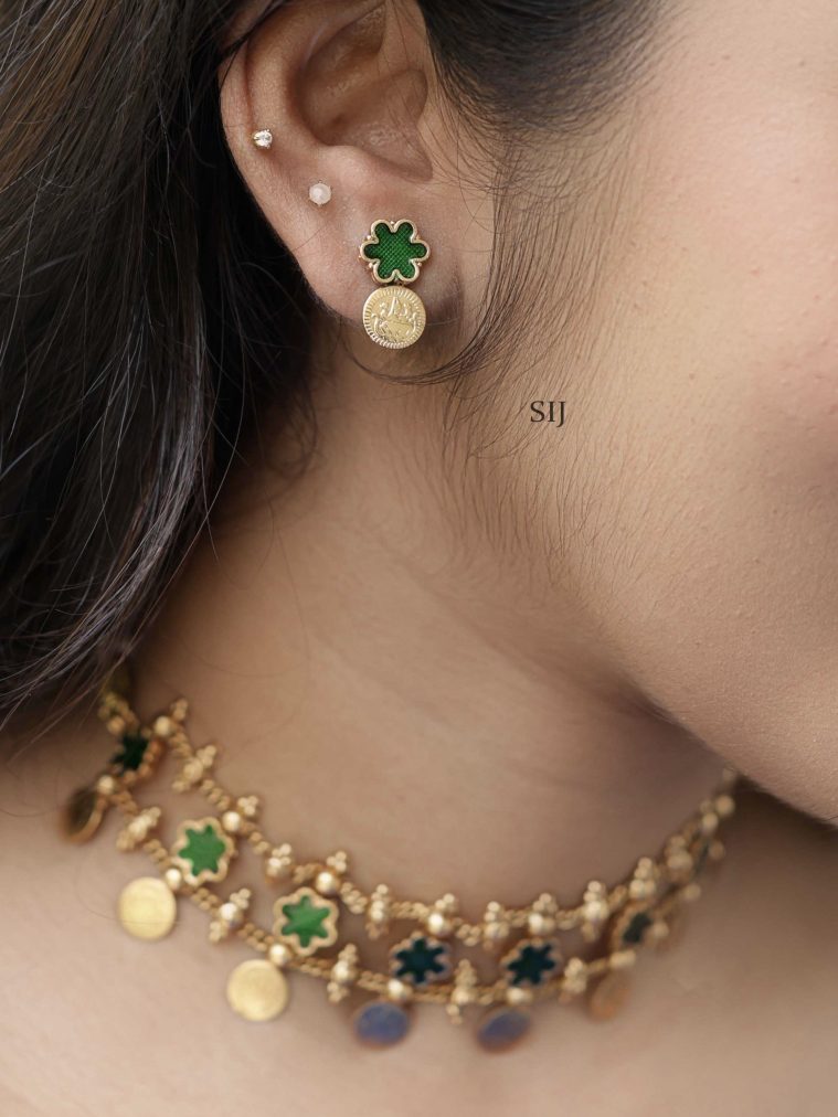 Emerald Floral Lakshmi Coin Choker VARIC01169