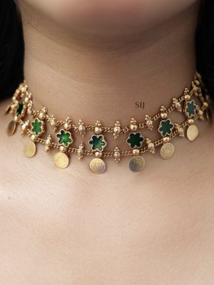 Emerald Floral Lakshmi Coin Choker VARIC01169