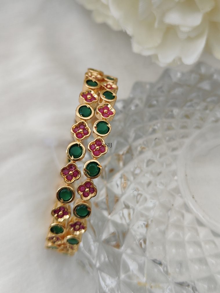 Emerald Ruby Flower Bangles DHEIB02618