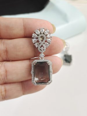 Grey& CZ Stone Drop Earrings BELIE00145