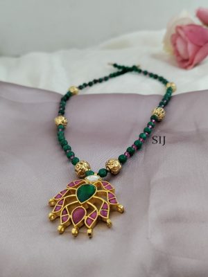 Jadau Kundan Green Beaded Chain DEVIPC00694