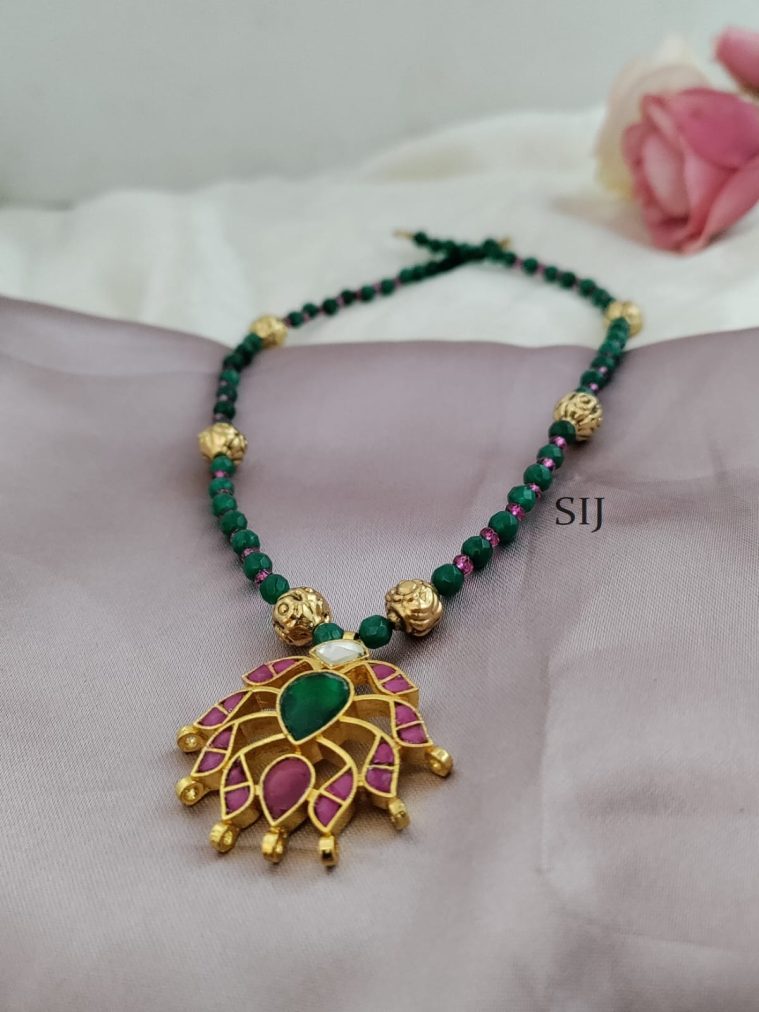 Jadau Kundan Green Beaded Chain DEVIPC00694