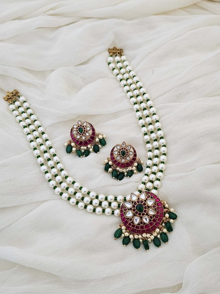 Jadau Kundan Pearl Mid Length Haram CHEIL03089