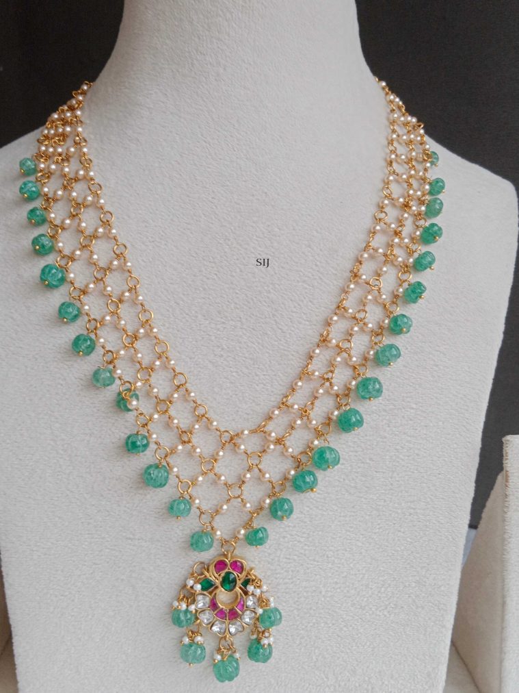 Jadau Pumpkin Beads & Pearl Necklace SPAIN02612