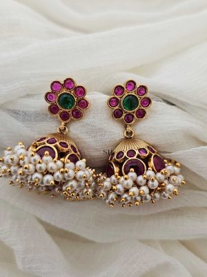 Kemp Stone with Pearl Jhumka CHEIE03128