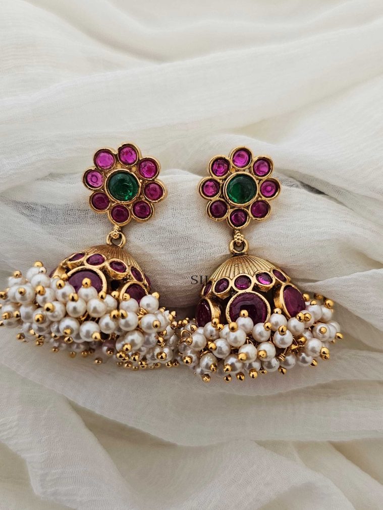Kemp Stone with Pearl Jhumka CHEIE03128