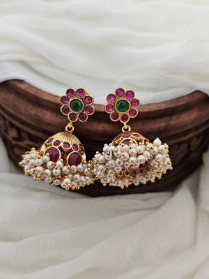 Kemp Stone with Pearl Jhumka CHEIE03128